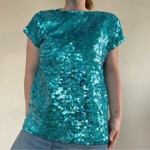 Women’s Teal Sequin Short Sleeve Top